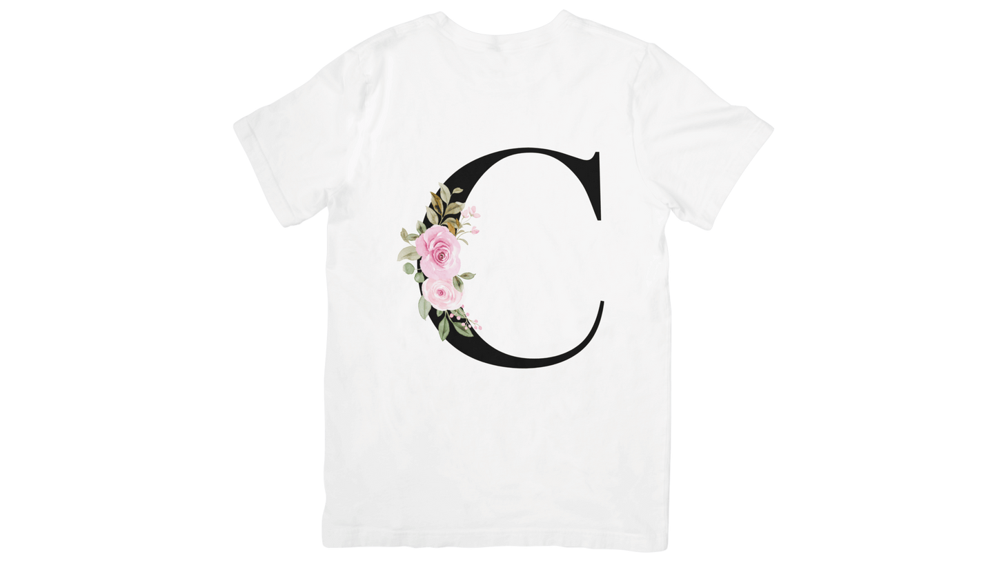 Kinder T-Shirt für – Buchstabe „C“ mit floraler Verzierung