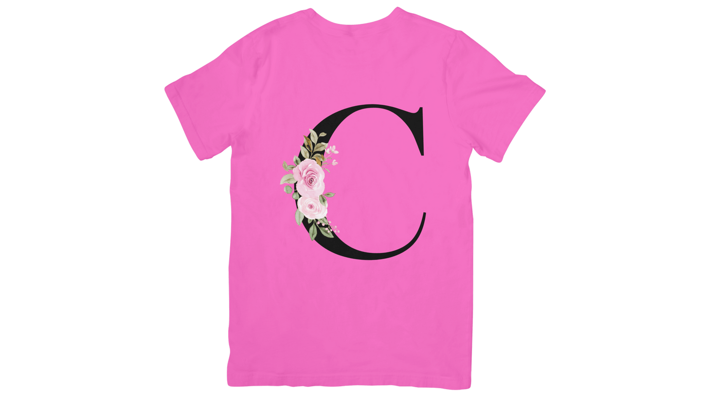 Kinder T-Shirt für – Buchstabe „C“ mit floraler Verzierung