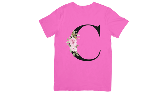Frauen T-Shirt für – Buchstabe „C“ mit floraler Verzierung