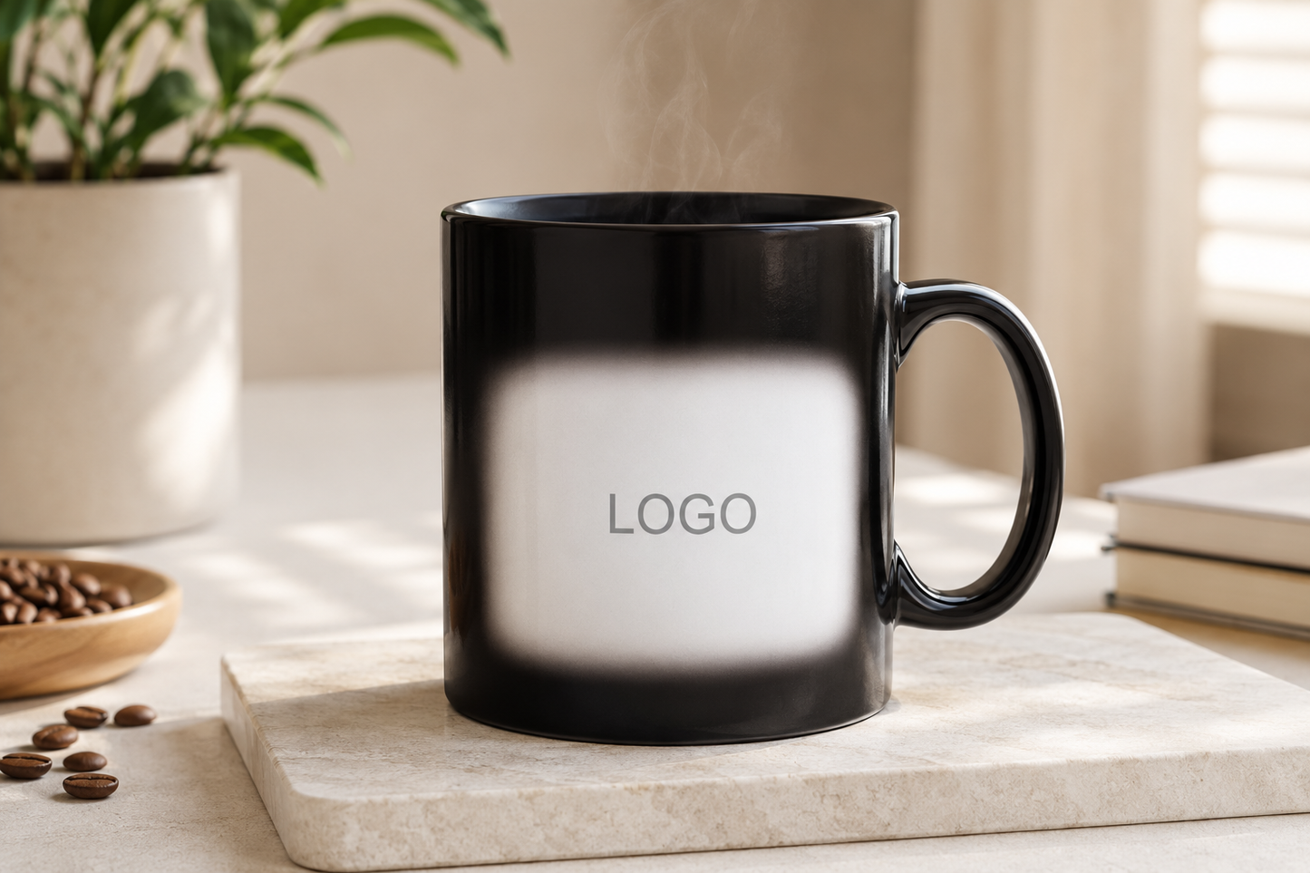 Magic Tasse schwarz mit Wärmeeffekt und Logo - realistische Produktfoto