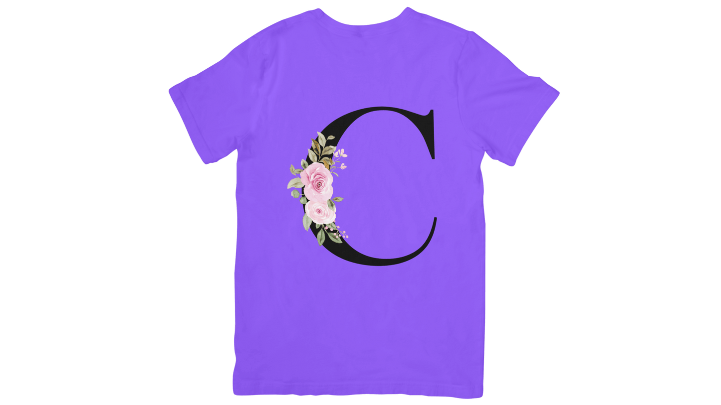 Kinder T-Shirt für – Buchstabe „C“ mit floraler Verzierung