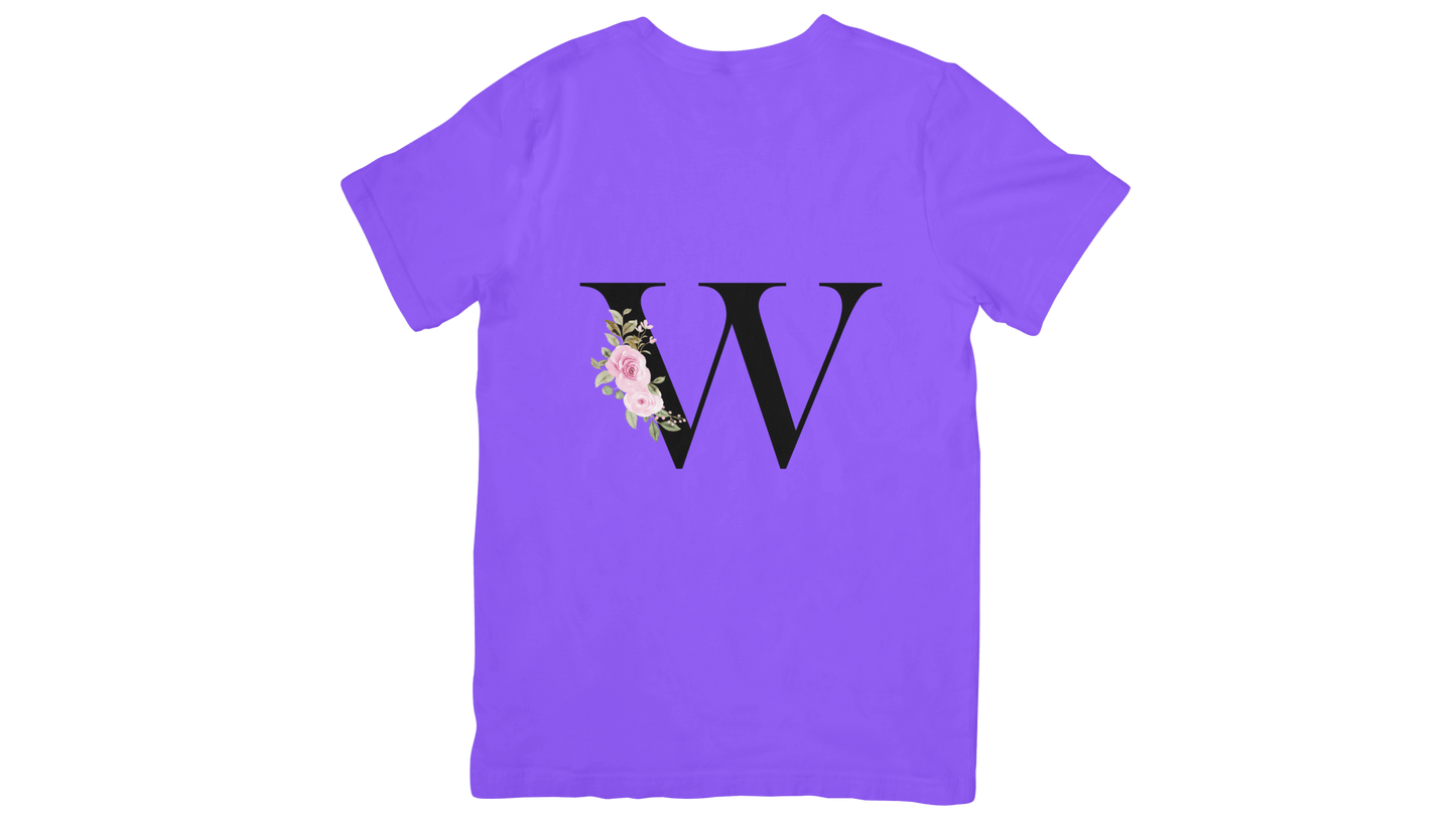 Kinder T-Shirt für – Buchstabe „W“ mit Blumen