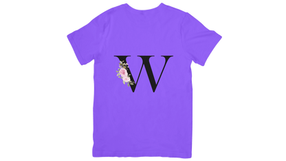 Kinder T-Shirt für – Buchstabe „W“ mit Blumen