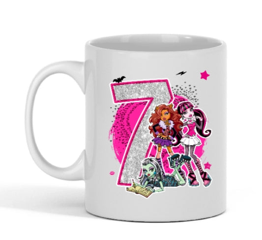 zum 7. Geburtstag für Mädchen | Glitzer-Design mit Figuren