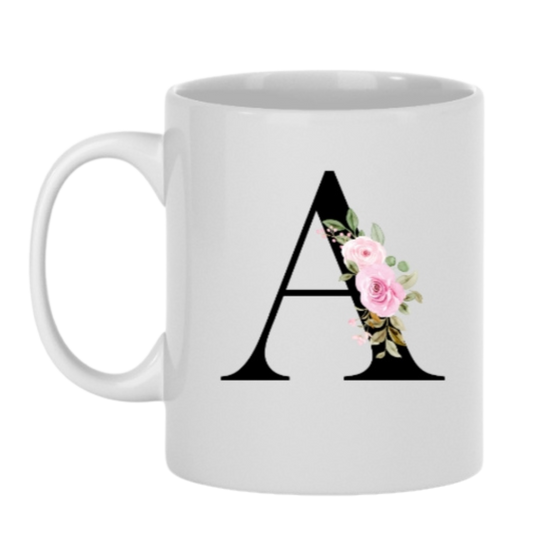 Tassen  – Buchstabe „A“ mit Blumenmotiv